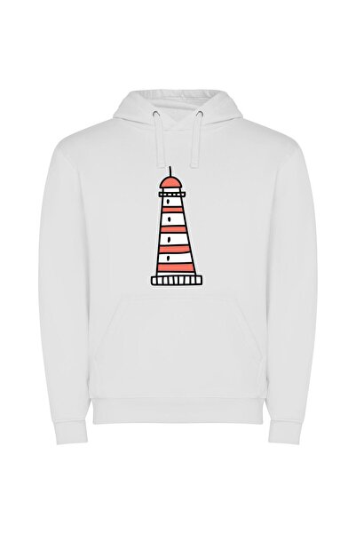 iLovePrints Radiant Lighthouse Beacon Φούτερ με κουκούλα σε χρώμα Λευκό
