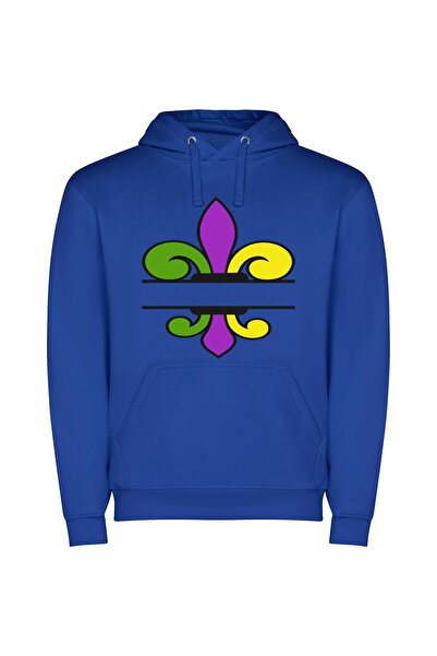 iLovePrints Colorful Fleur de Lis Φούτερ με κουκούλα σε χρώμα Μπλε