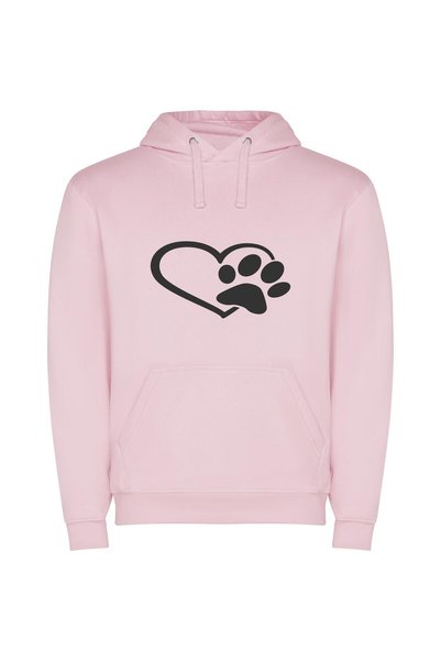 iLovePrints Paws in Monochrome Love Φούτερ με κουκούλα σε χρώμα Ροζ