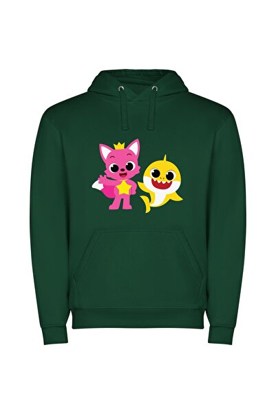 iLovePrints Joyful Cartoon Animal Duo Φούτερ με κουκούλα σε χρώμα Πράσινο