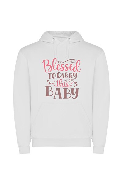 iLovePrints Blessed Baby Print Φούτερ με κουκούλα σε χρώμα Λευκό