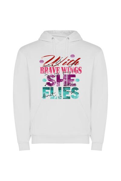 iLovePrints Wings of Brazen Beauty Φούτερ με κουκούλα σε χρώμα Λευκό