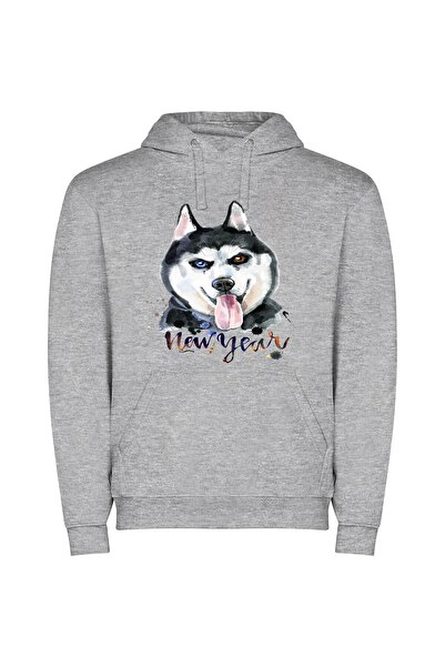 iLovePrints Elegant Husky Portrait Φούτερ με κουκούλα σε χρώμα Γκρι