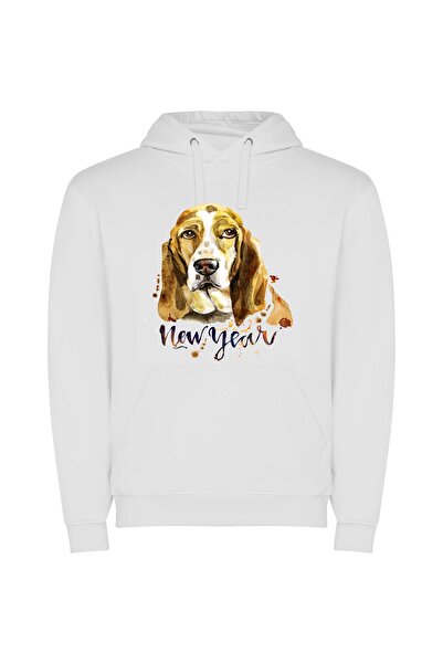 iLovePrints Digital Dog Portrait Φούτερ με κουκούλα σε χρώμα Λευκό