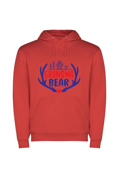 iLovePrints Grandma's Best Bear Logo Φούτερ με κουκούλα σε χρώμα Κόκκινο
