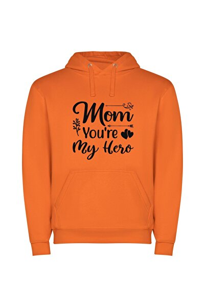 iLovePrints Mama, My Hero Φούτερ με κουκούλα σε χρώμα Πορτοκαλί
