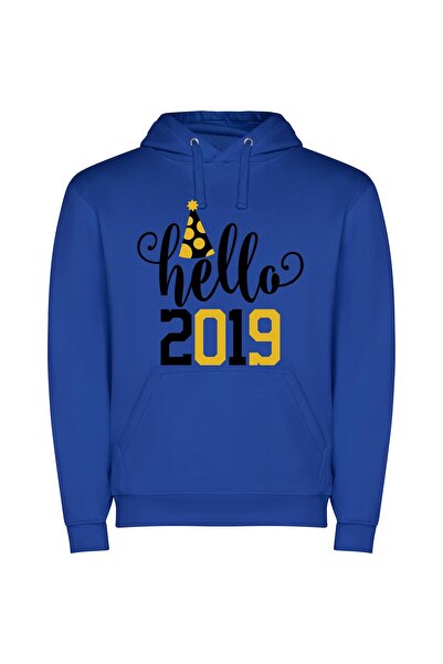 iLovePrints Trending 2019 Greetings Φούτερ με κουκούλα σε χρώμα Μπλε