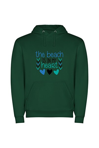 iLovePrints Heart's Serene Seashore Escape Φούτερ με κουκούλα σε χρώμα Πράσινο