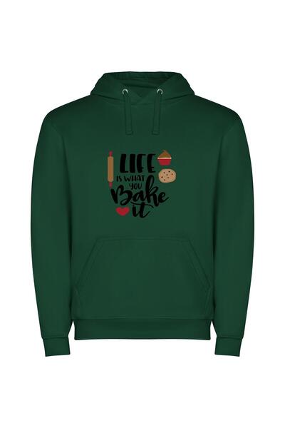 iLovePrints Baking Life: Graphic Art Φούτερ με κουκούλα σε χρώμα Πράσινο