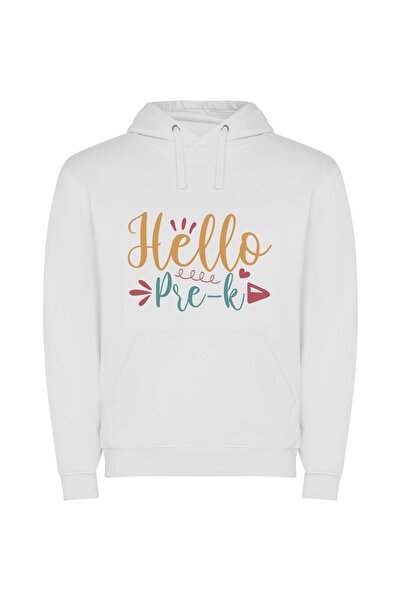 iLovePrints Greetings in White: Conceptual Delight Φούτερ με κουκούλα σε χρώμ...