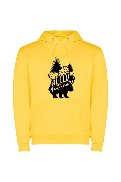 iLovePrints Autumn's Monochromatic Bear Φούτερ με κουκούλα σε χρώμα Κίτρινο