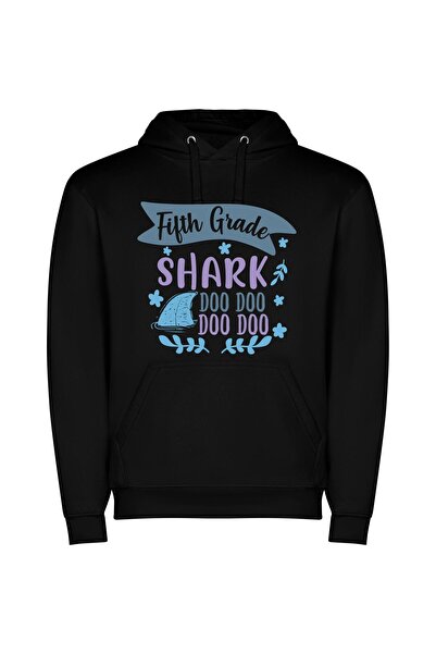 iLovePrints 5th Grade Shark Spectacle Φούτερ με κουκούλα σε χρώμα Μαύρο