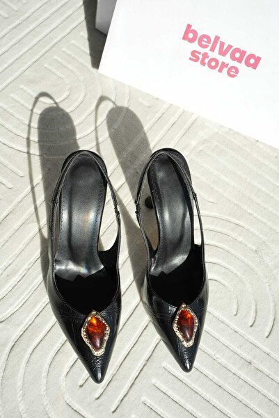 GÜZEL SHOES Lian Μαύρα Γυναικεία Παπούτσια με Πέτρινη Λεπτομέρεια, Μυτερή Μύτ...
