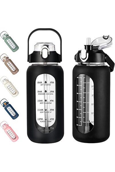 GENERAL 64oz Glass Water Bottles with Straw,Leakproof Wide Mouth,Motivational...