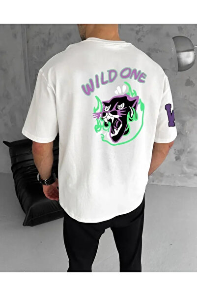 modi Unisex bicycle collar printed oversize t-shirt - white