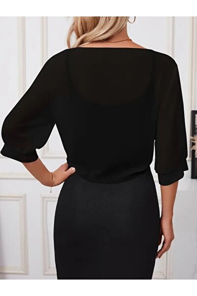 UFC 1985 TOP BRAND Women's Three Quarter Sleeve Front Tie Short Chiffon Boler...
