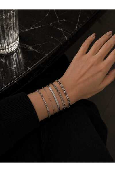 Satürn Silver Kuyumculuk Lux 5'li Premium Çelik Bileklik Seti