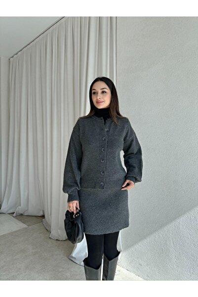 Mooi Butik Mi̇rela Knitwear Set 8272 - Gray