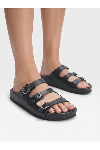 Rüya Shoes Daily Buckle Poly Sole Comfortable Genuine Leather Slippers - 3 cm