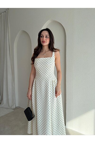 Mooi Butik فستان ليفا ميدي منقط 8980 - كريمي