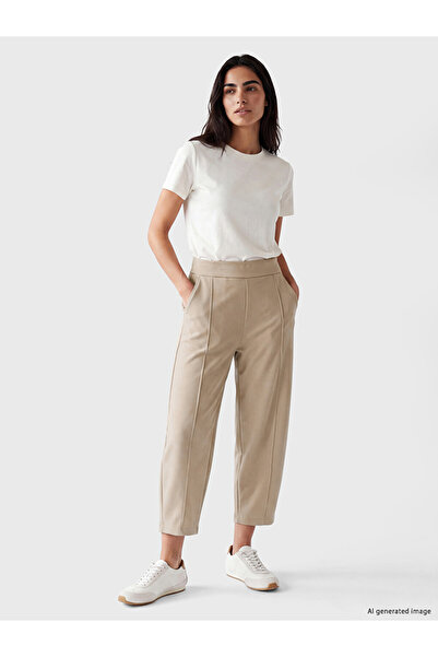 LC Waikiki Beige Soft Touch Women's Trousers with Elastic Waist