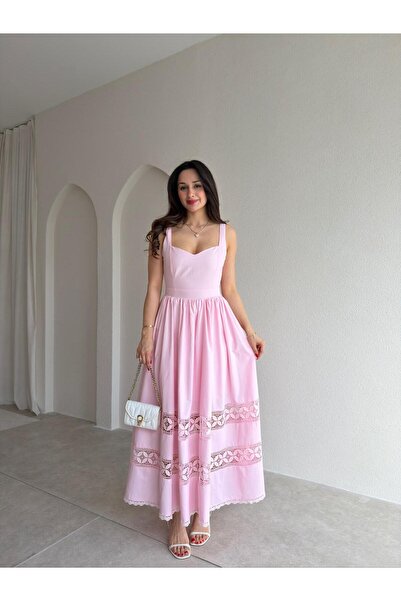 Mooi Butik Hesti̇a Midi Dress 6871 - Powder