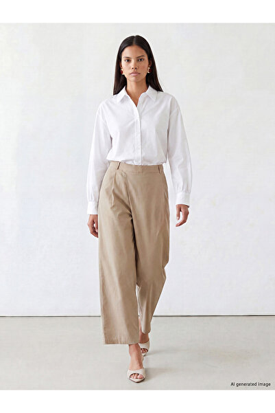 LC Waikiki Beige Regular Fit Asymmetrical Draped Women's Trousers