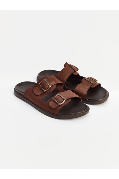 LC Waikiki Brown Double-Strapped Adjustable Buckle Men's Slippers