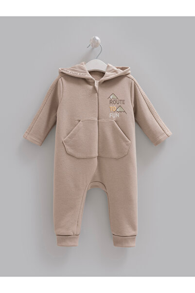 Caramell Baby Boy Overalls 2 Threaded Hooded Zippered Overalls with Pockets
