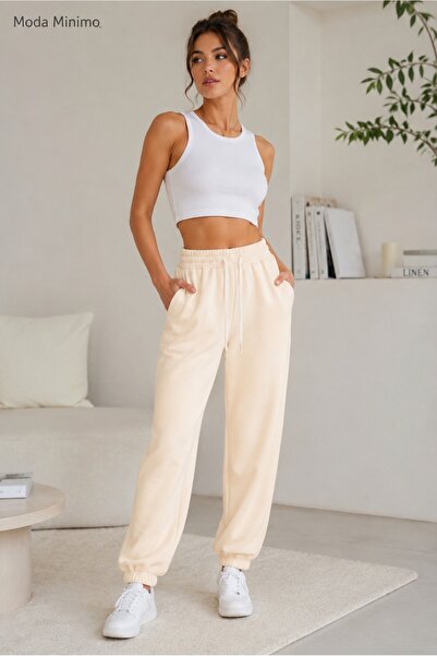 Moda Minimo Γυναικείο παντελόνι φόρμας Jogger με 3 κλωστές, μακρύ ελαστικό τε...
