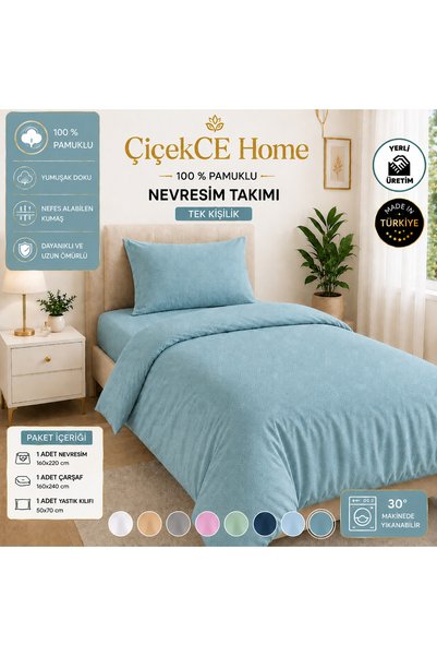 Çiçekce Home evinize renk katar طقم غطاء لحاف مفرد مصنوع من قماش قطني 100%