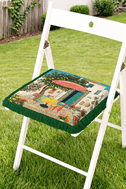 Realhomes Mediterranean House Garden Scene and Red Umbrella Patterned Fringed...