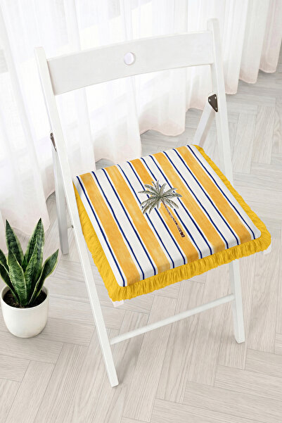 Realhomes Palm Tree Figured Striped Patterned Fringed Zippered Chair Cushion ...