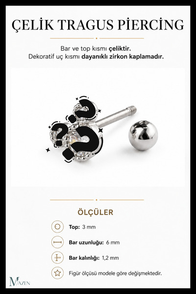 MAZEN Kuyruklu Yıldız Tragus Piercing Çelik Gold Renk Işıltılı Figürlü