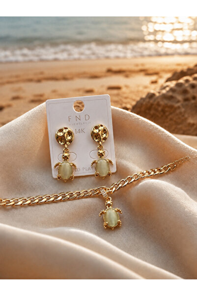 Elmosia Jewelry طقم مجوهرات نسائي بتصميم ساحر على شكل سلحفاة وحجر عين القط - ...