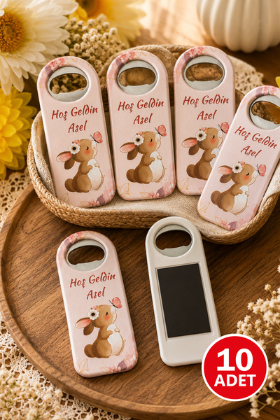 Kreadecor Kişiye Özel Tavşan Temalı Açacak Magnet , Doğum Günü, 1 Yaş, Baby S...