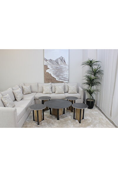 GLAMOURE HOME طقم طاولات خدمة وضيافة مودرن بتصميم متداخل وقواعد خشبية هندسية ...