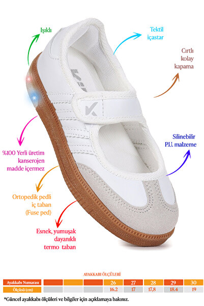 Kiko Kids Renna Günlük Cırtlı Işıklı Kız Çocuk Babet Spor Ayakkabı