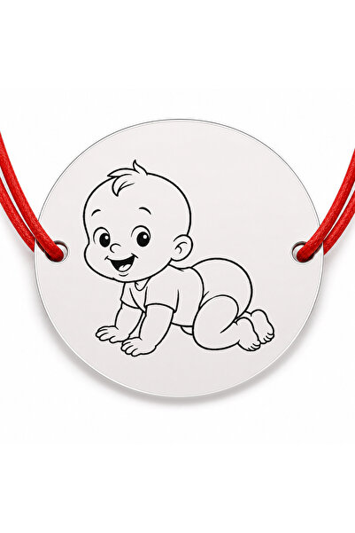 Simoshop Brățară argint 925 cu bănuț gravat bebe care se târăște, șnur roșu r...