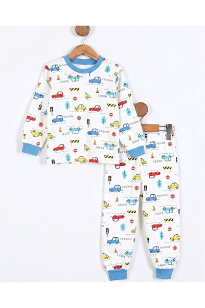 voyyo kids baby طقم بيجامة للأولاد بطبعة سيارة وياقة دائرية، مصنوع من القطن ب...