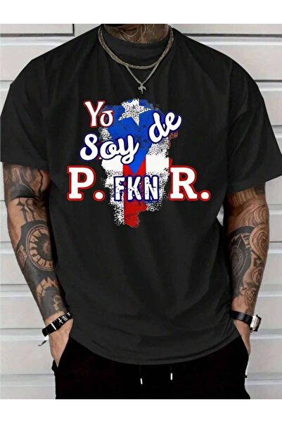 799 Men Puerto Rico Letter Graphic Print Short Sleeve Shirt Casual Crew Neck ...