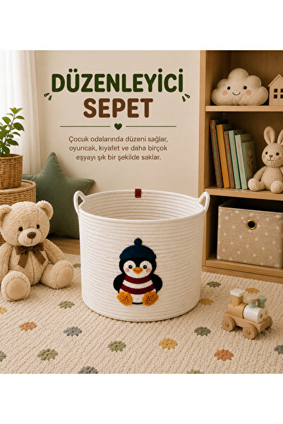 Berçak Home سلة تنظيم غرفة الأطفال، سلة تنظيم من القطن