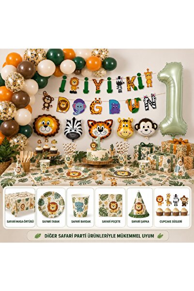 Bkmc Safari Doğum Günü Süsleri Seti 1-9 Yaş Balon Seti İyi Ki Doğdun Banner 36 cm Rakam Balon Parti Malzemeleri