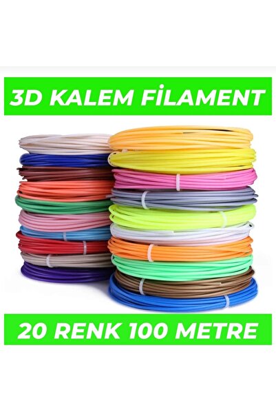 DİVRAK3D (SADECE FİLAMENT) 3d Pen Filament Pla 1.75mm Pla 20 Renk X 5 Metre 3...