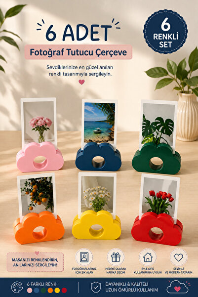 Heners Bulut Fotoğraf Tutucu Çerçeve 6'lı Set – Masaüstü Fotoğraf Standı – De...