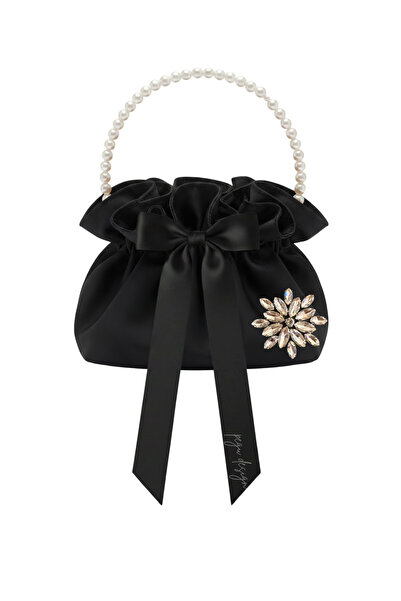 pegu baby collection Black Cotton Satin Bag, with Crystal Glass Stone Decorat...