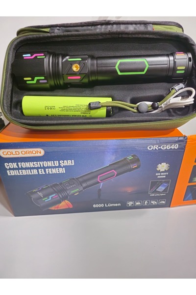 GOLD ORİON 6000 LÜMEN 200W 3000M USB ÇIKIŞ İŞLEVİ ÇOK FONKSİYONLU ŞARJ EDİLEBİLİR EL FENERİ