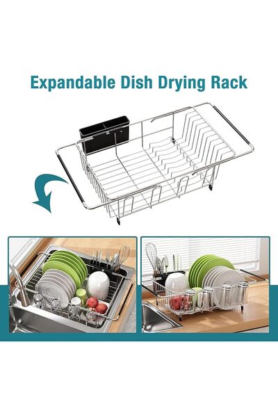 jaffiust Dish Drying Rack in Sink, Expandable Stainless Steel Dish Drainers f...