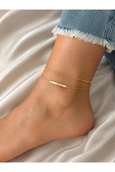 House Of Lylia Gold Geometrik Küp Detaylı Çelik Kadın Halhal