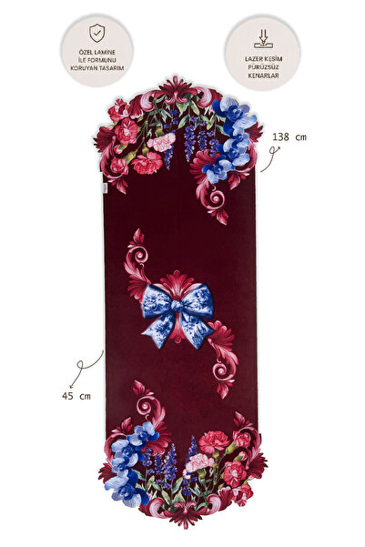 LAMUA HOME Lavin Fiyonk ve Çiçek Desenli Lamineli Cut Runner -Lazer Kesim